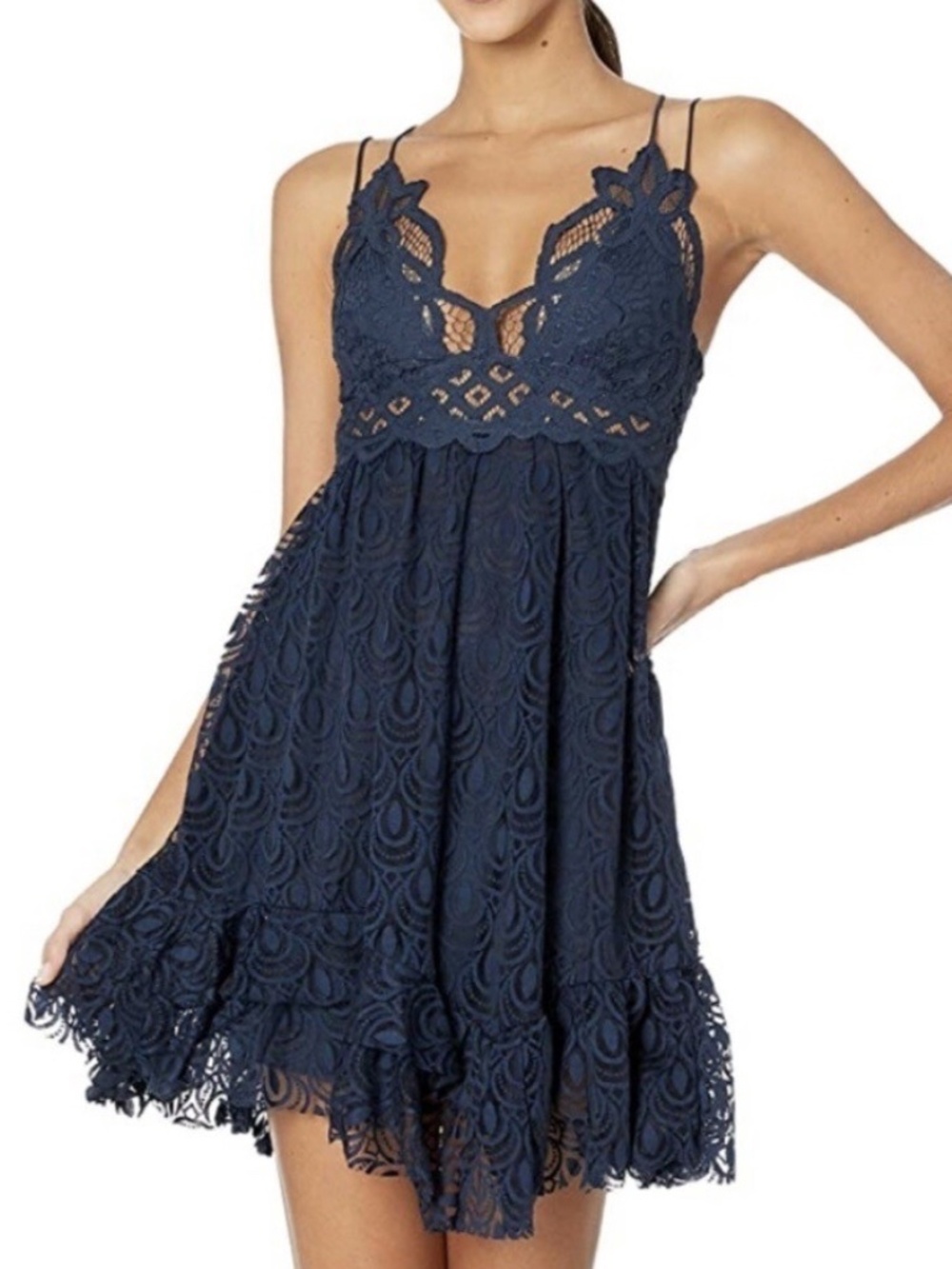 Free People Adella Navy Burnout Velvet Slip Dress
